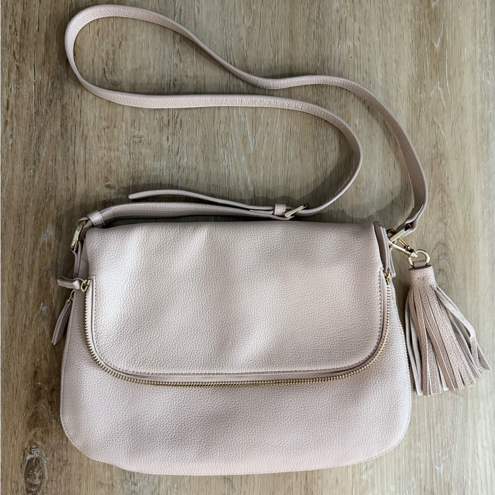 NWT NORDSTROM Pebble Leather Double Entry CrossBody Bag Blush